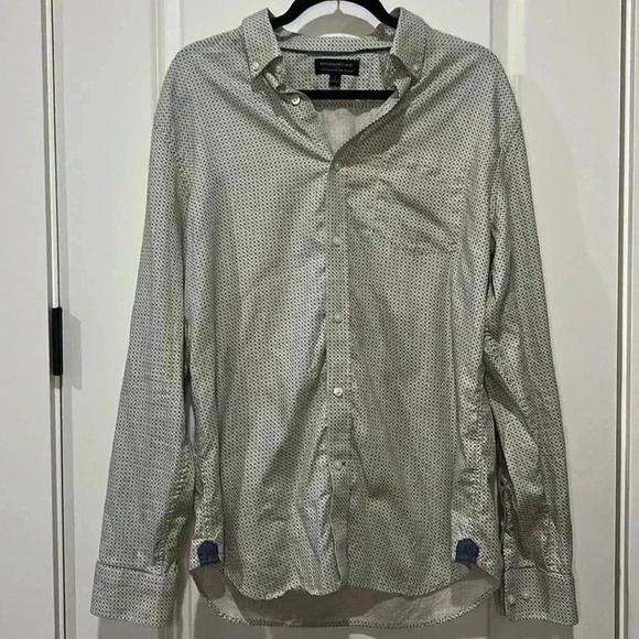 BANANA REPUBLICANS Gray & Navy Button Down Slim Fit Shirt - Picture 1 of 5